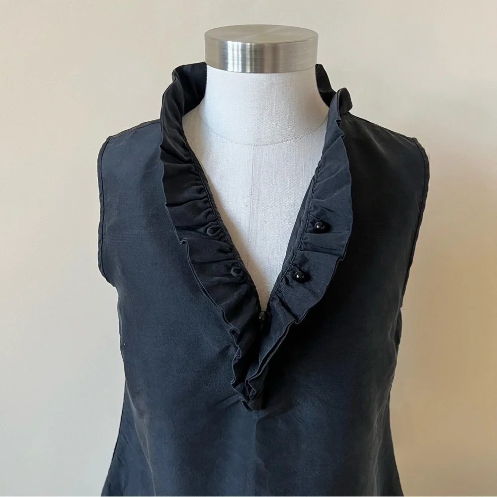Kate Spade ruffle neck silk top solid black sleeveless 17736